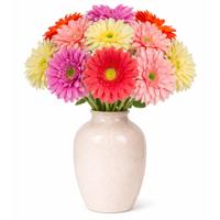 Boeket Kunstbloemen Gerbera's - H60 cm - 4 kleuren mix - 12x stelen kunstbloemen