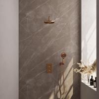 Brauer Copper Carving Thermostatische Regendoucheset Inbouw - Hoofddouche 20 cm - Gebogen Wandarm - 3 Weg - Handdouche 3 Standen - Doucheslang - Wandaansluitbocht