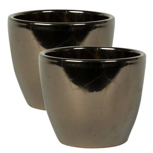 2x stuks plantenpot/bloempot in een strakke Scandinavische look goud Dia 13 cm en Hoogte 11 cm - Plantenpotten