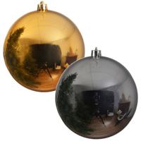 2x Grote kerstballen goud en zilver van 25 cm glans van kunststof - Kerstbal
