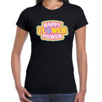 Jaren 60 Happy Flower Power verkleed shirt zwart dames 2XL  - - thumbnail