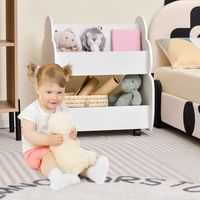 Kinderboekenkast op Wieltjes 2 Niveaus Houten Speelgoedrek 52 x 47 x 63,5 cm (Wit)