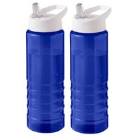 2x stuks sport bidon Hi-eco gerecycled kunststof - drinkfles/waterfles - blauw/wit - 750 ml