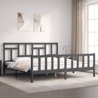 Bedframe met hoofdbord massief hout grijs 200x200 cm