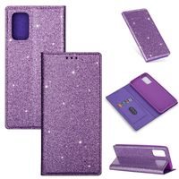 iPhone SE 2022 hoesje - Bookcase - Pasjeshouder - Portemonnee - Glitter - TPU - Paars