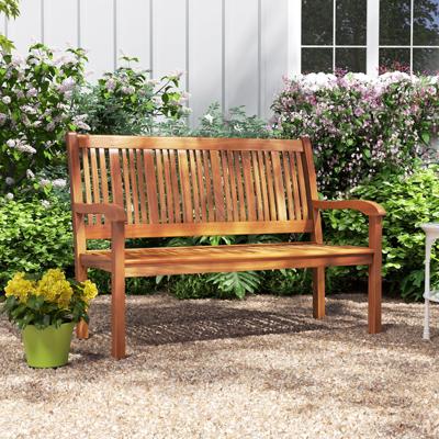 Houten Tuinbank Stevige Tuinbank voor 2 Personen met Gebogen Rugleuning & Brede Armleuningen 126 x 63 x 91 cm