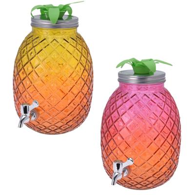 Drankdispensers 2x - ananas - 2x kleuren - glas - 2x van 4,7 liter - Dranken - Limonade - Water