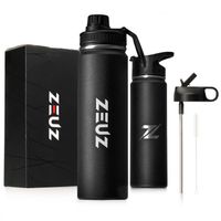 ZEUZ® Premium RVS Thermosfles & Drinkfles – Waterfles met Rietje - BPA Vrij – 700 ml - Mat Zwart - thumbnail