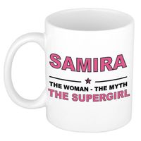 Naam cadeau mok/ beker Samira The woman, The myth the supergirl 300 ml - Naam mokken