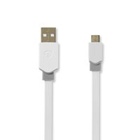 USB 2.0-kabel plat | A male - Micro-B male | 1,0 m | Wit