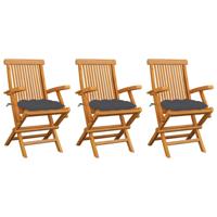 Tuinstoelen 3 st met antracietkleurige kussens massief teakhout