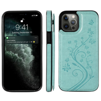 iPhone 16 Plus hoesje - Backcover - Pasjeshouder - Portemonnee - Bloemenprint - Kunstleer - Turquoise