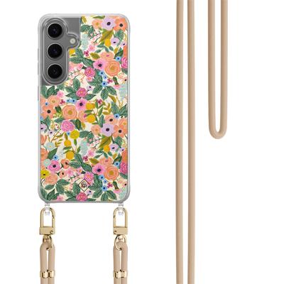 Samsung Galaxy S24 Plus hoesje met beige koord - Pink garden