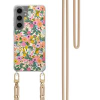 Samsung Galaxy S24 Plus hoesje met beige koord - Pink garden