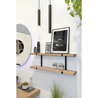 Looox Wooden Wall Shelf Duo 80cm, eiken old grey, ophanging mat zwart - thumbnail