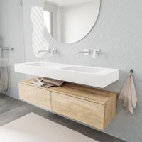 Mondiaz Alan badmeubel 150 cm washed oak 2 lades vrijhangend wastafel dubbel zonder kraangat wit
