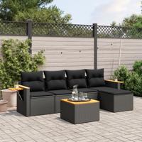 6-delige Loungeset met kussens poly rattan zwart