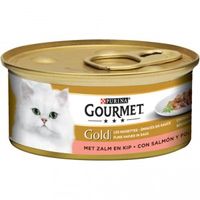 Gourmet Gold Fijne Hapjes in saus met zalm en kip natvoer kat (85 g) 1 tray (24 x 85 g) - thumbnail