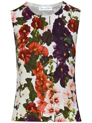 Oscar de la Renta haut sans manches Hollyhocks à fleurs - Noir