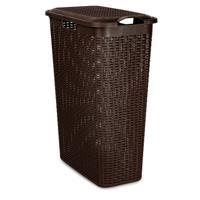 Smalle Wasmand met deksel Rotan - bruin - gevlochten kunststof - 48 liter - 27 x 46 x 60 cm