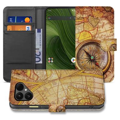Bookcase Hoesje voor Fairphone 6 met Kompas Design in Geel en Oranje Magnetische Sluiting