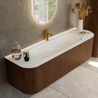 Badmeubel Mondiaz Kurve-Dlux | 150 cm | Meubelkleur Walnut | Wastafelkleur Opalo | Solid surface | Midden spoelbak | 1 kraangat
