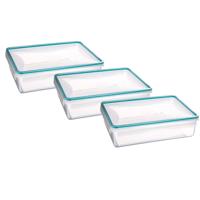5Five Vershoudbakje met deksel - 3x - kunststof - luchtdicht - 25 x 18 x 7 cm - 2200 ml