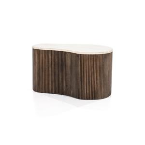 Eleonora Salontafel Mari Organisch, Mangohout en Travertin, 70 x 47cm - Bruin