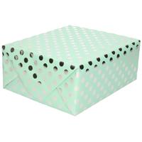 Luxe folie inpakpapier - Set van 5x stuks - cadeaupapier - mintgroen/zilveren stip - 200 x 70 cm