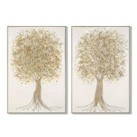 Canvas Home ESPRIT Wit Gouden Boomstructuur Traditioneel 82 x 4 x 122 cm (2 Stuks)