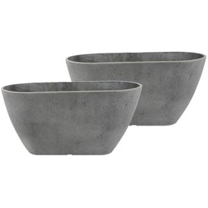 2x stuks bloempot/plantenpot balkonbak van gerecycled kunststof donkergrijs D36 x 16 en H16 cm