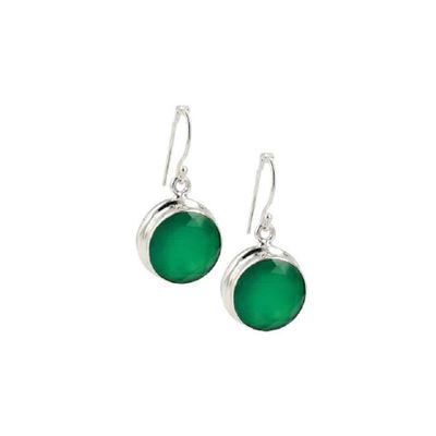 Zilveren Oorbellen Onyx Groen Facet - 925 Sterling