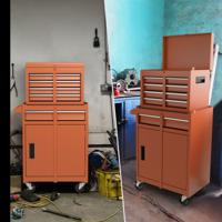 2 in 1 Werkplaatswagen met Koffer & 8 Vakken & Haken & Verstelbare Plank 100 kg Draagvermogen Oranje
