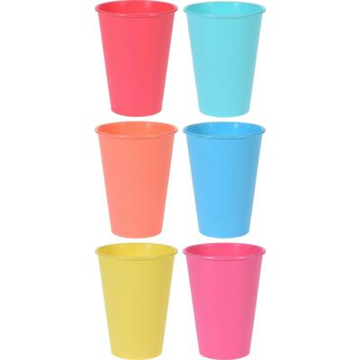 Kunststof drinkbekers in mix kleuren - 6x stuks - 12 cm - Campingservies - kinderen - limonadebekers