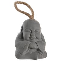 Items Deurstopper Boeddha beeld - 1.2 kilo gewicht - met oppak koord - cement grijs - 12 x 15 cm   -