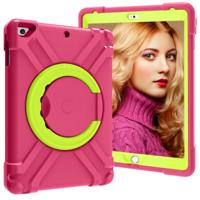 Voor iPad Air/Air2/Pro 9.7 EVA + PC platte beschermende shell met 360 ° draaibare beugel (Rose rood + grasgroen)