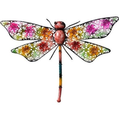 Grote metalen libelle gekleurd 29 x 47 cm tuin decoratie