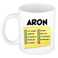 Naam mok Aron - wit - top gozer - keramiek - 300 ml - cadeau collega beker