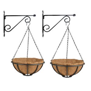 Set van 2x stuks Hanging baskets 30 cm met muurhaken - metaal - complete hangmand set