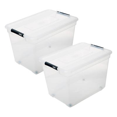 5Five opberg kist met deksel - 2x - Box - 100 liter - 67 x 48 x 46 cm - kunststof - transparant