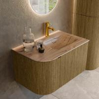 Badmeubel Mondiaz Kurve-Dlux | 75 cm | Meubelkleur Dusk | Wastafelkleur Arena | Solid surface | Wasbak rechter zijde spoelbak | 1 kraangat