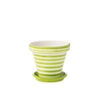 J-Line Flowerpot+Plate Granada Stripes Handmade+Painted Ceramic Gre