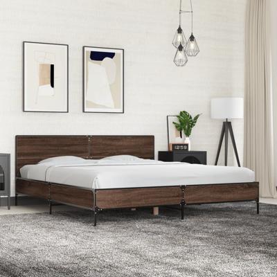 Bedframe bewerkt hout metaal bruin eikenkleur 200x200 cm