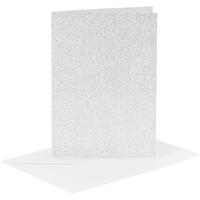 Creativ Company Kaarten en enveloppen, afmeting kaart 10,5x15 cm, afmeting envelop 11,5x16,5 cm, glitter, 120+250 gr, zilver, 4 set/ 1 doos
