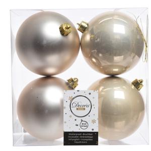 Decoris Kerstballen - 4x st - licht parel/champagne - 10 cm - kunststof - kerstversiering