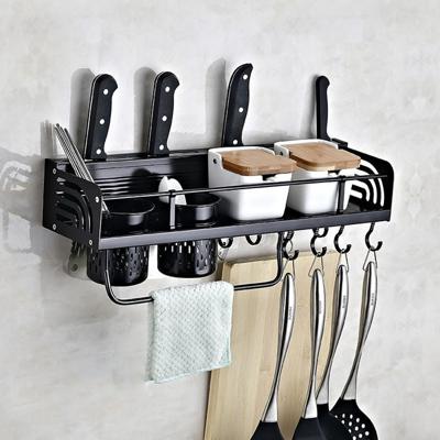 B versie 50cm 2 kopjes 10 haken keuken multifunctionele wand-gemonteerde kruiderij houder opberg rek (zwart)
