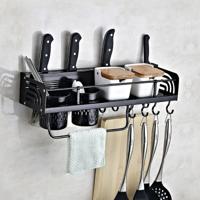 B versie 50cm 2 kopjes 10 haken keuken multifunctionele wand-gemonteerde kruiderij houder opberg rek (zwart)