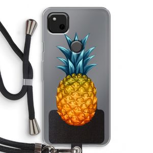 Grote ananas: Pixel 4a Transparant Hoesje met koord