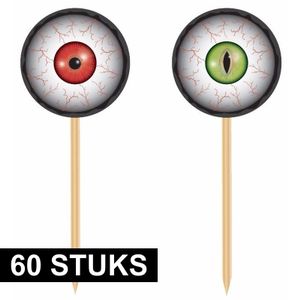 60x Horror halloween cocktailprikkers met oogbollen