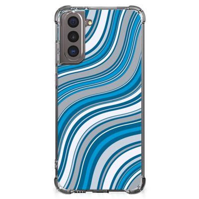Samsung Galaxy S21 Doorzichtige Silicone Hoesje Waves Blue Samsung Galaxy S21 Doorzichtige Silicone Hoesje Waves Blue